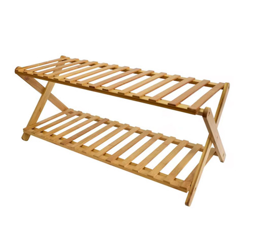 جا کفشی دوطبقه بامبو وارداتی با رنگ طبیعی و طراحی ساده و شیک