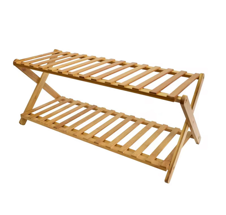 جا کفشی دوطبقه بامبو وارداتی با رنگ طبیعی و طراحی ساده و شیک