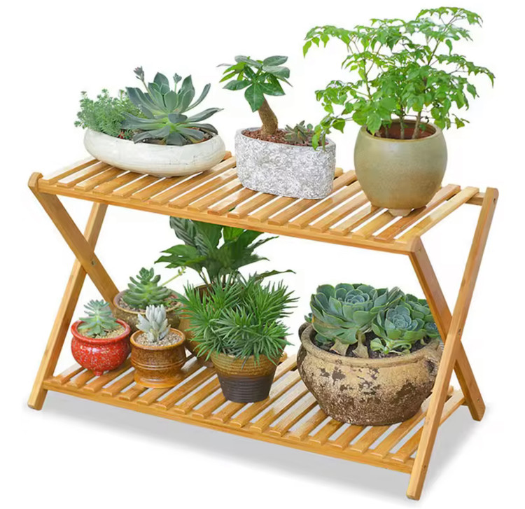 جا کفشی دوطبقه بامبو وارداتی با رنگ طبیعی و طراحی ساده و شیک