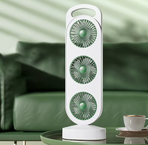 پنکه شارژی ۳ فن رومیزی با شارژ Type‑C و سه سطح سرعت، مناسب میز کار و خواب